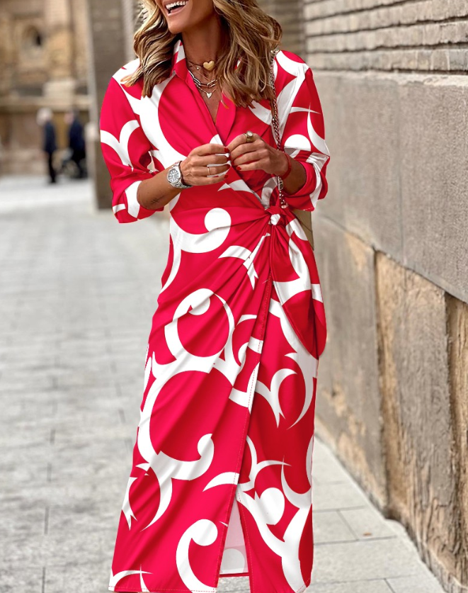 Printed Collared Neck Shirt Dress