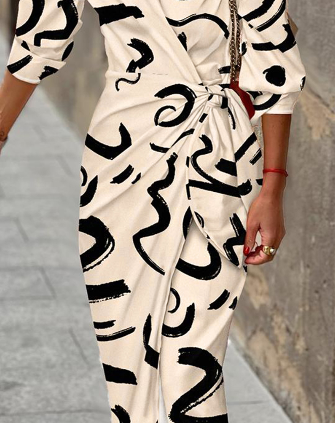 Printed Collared Neck Shirt Dress