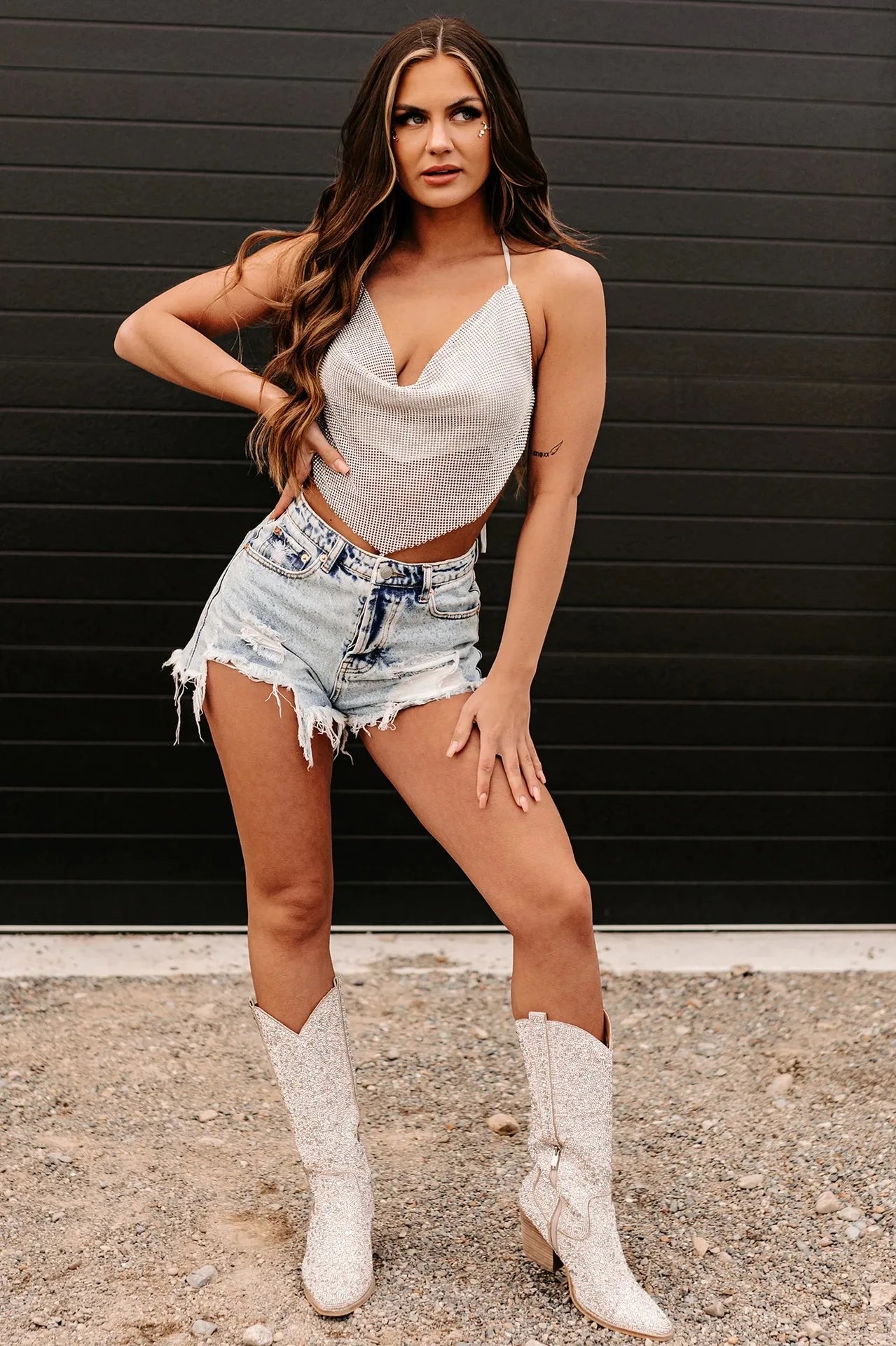 Distressed Washed Denim Shorts with Frayed Hem
