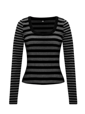 Striped Long Sleeve Contrast T-Shirt