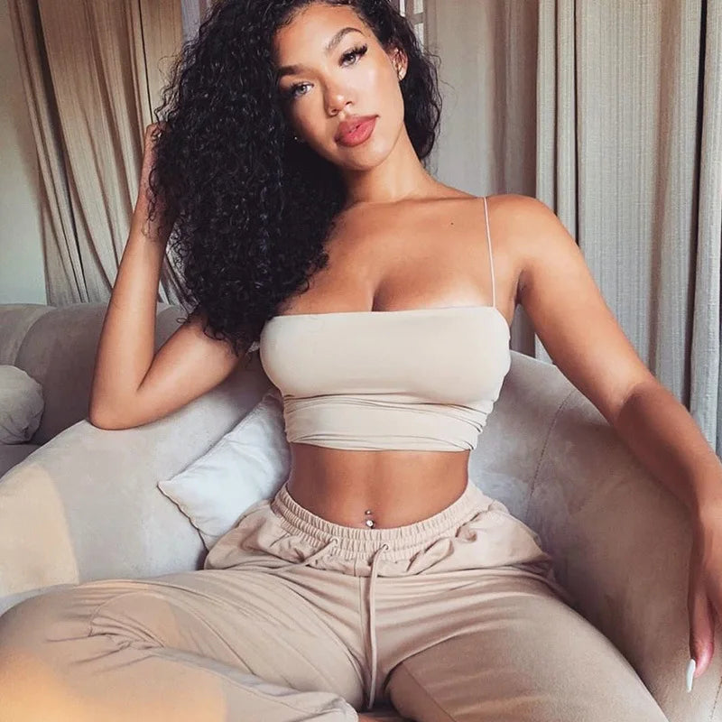 Ribbed Spaghetti Strap Crop Top