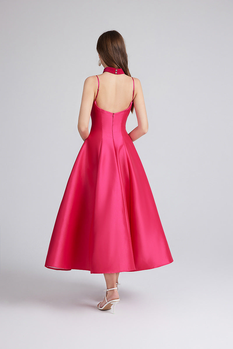 Sweetheart Spaghetti Strap Mid Dress With Colar