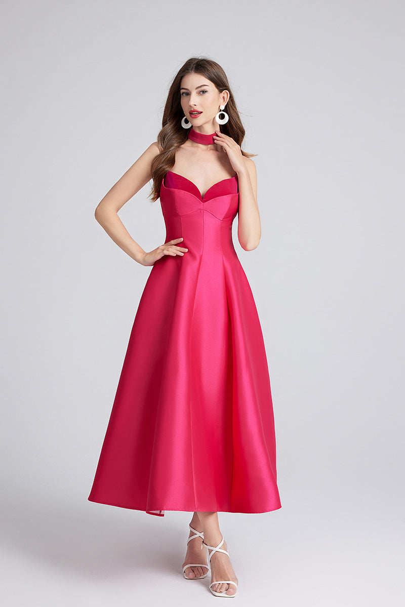Sweetheart Spaghetti Strap Mid Dress With Colar
