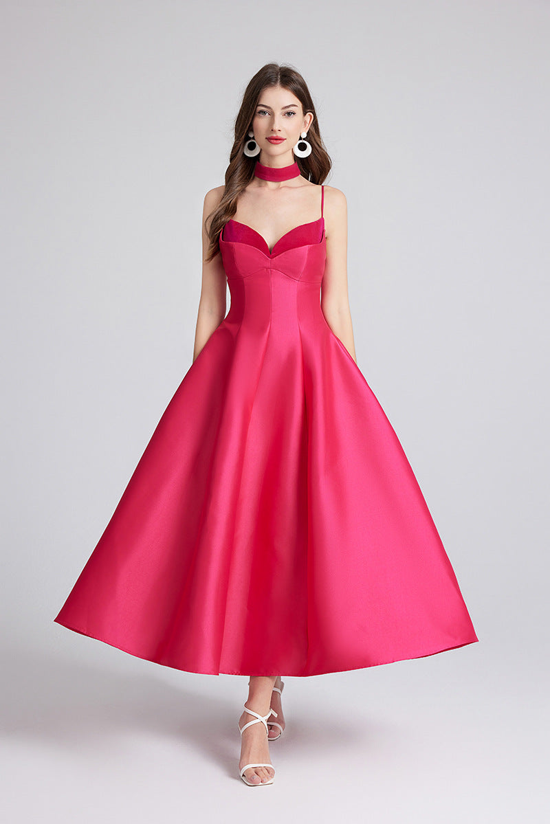 Sweetheart Spaghetti Strap Mid Dress With Colar