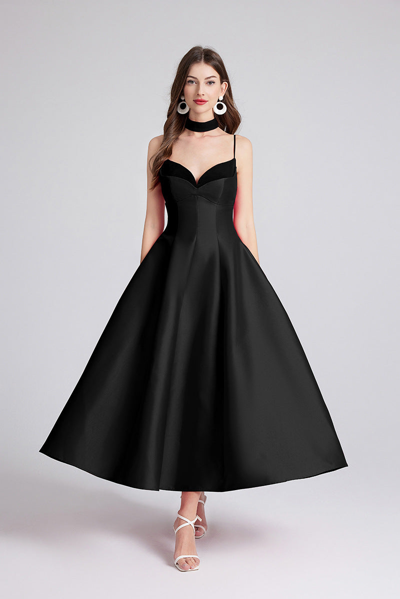 Sweetheart Spaghetti Strap Mid Dress With Colar