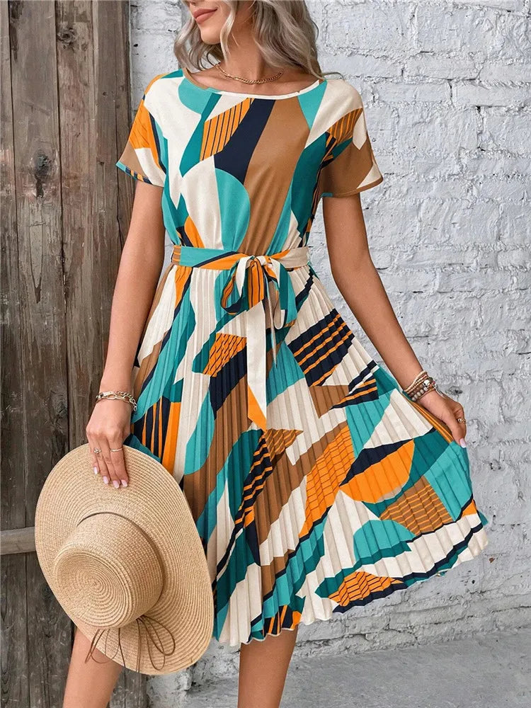 Tie Waist Short Sleeve Dress