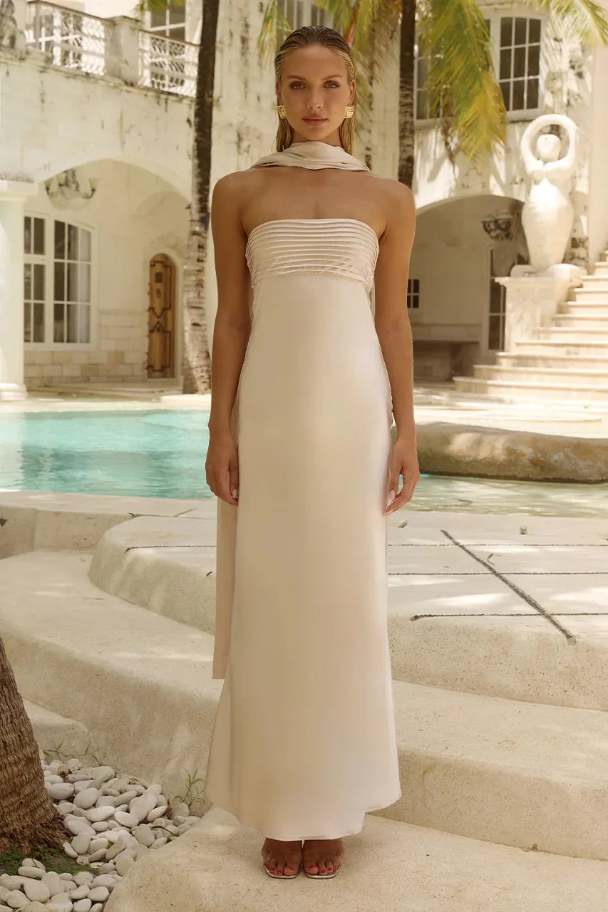 Josephine’s Satin Lace-Up Tube Maxi Dress