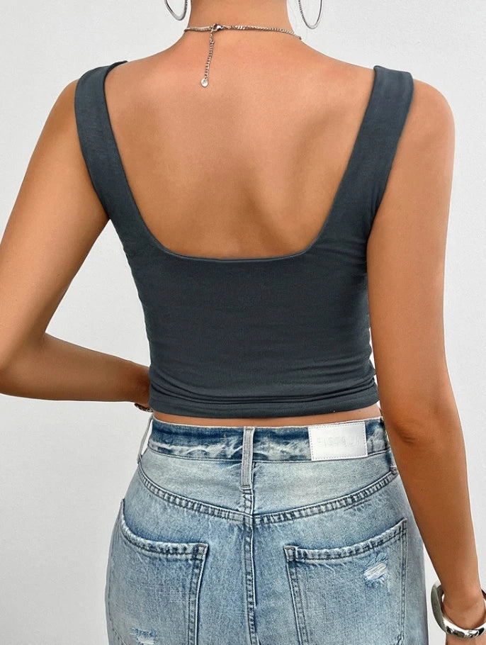 Solid color slim fit twist halter top