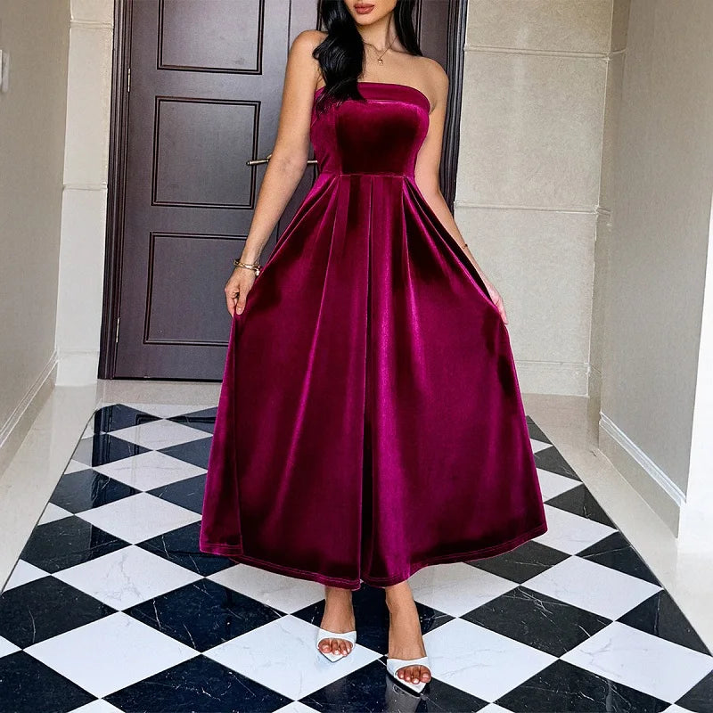 Strapless solid color long dress