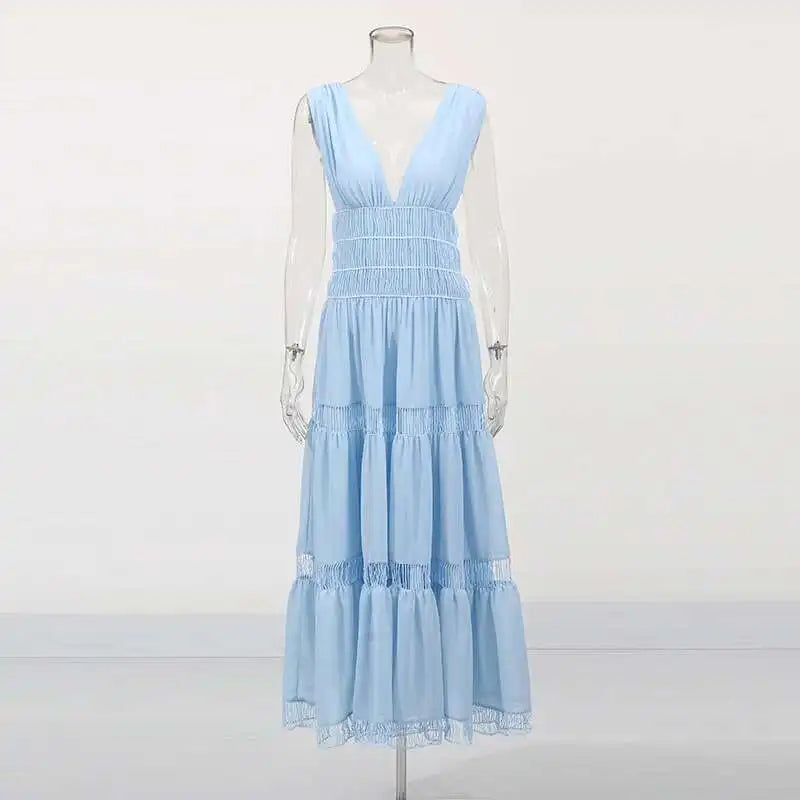 Tiered V-Neck Sleeveless Maxi Dress