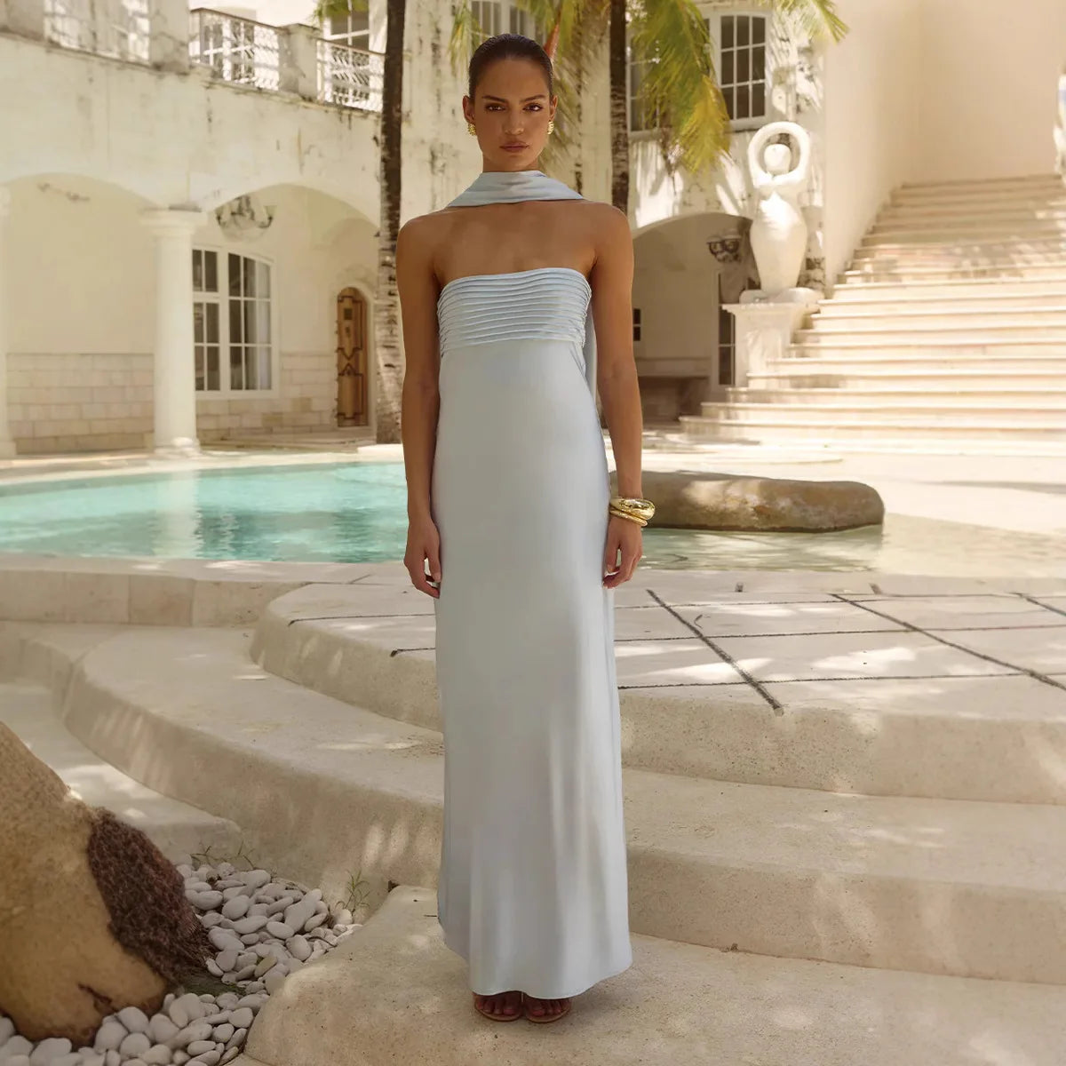 Josephine’s Satin Lace-Up Tube Maxi Dress