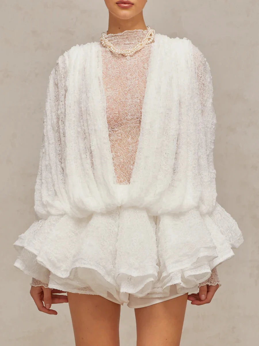 Ruffled Hem Lace Mini Dress
