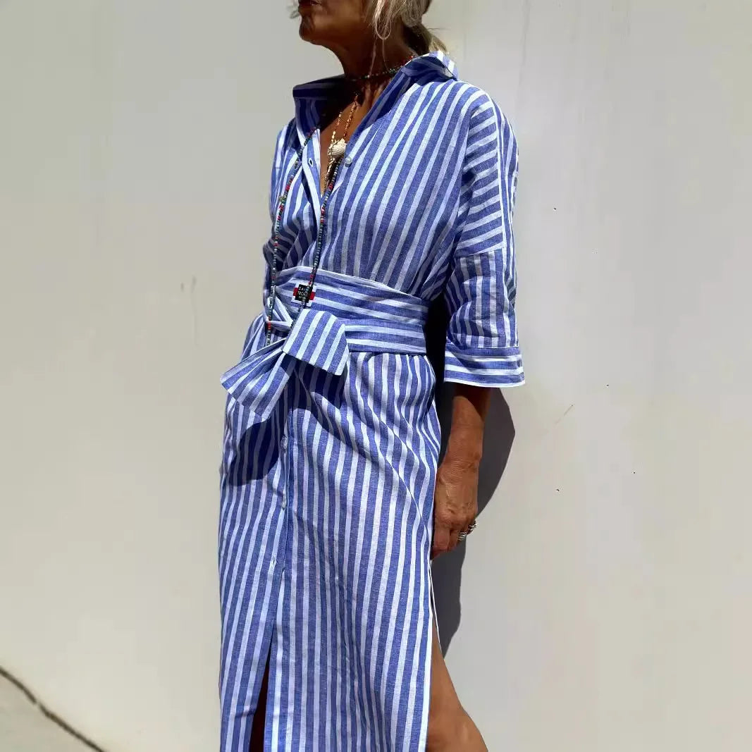 Striped Long Sleeve Shirt Dress
