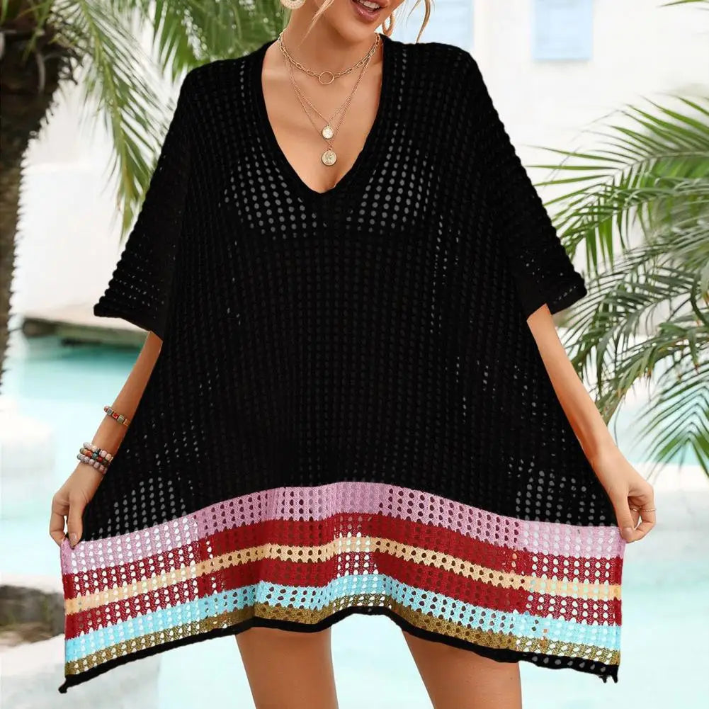 Crochet V-Neck Cover-Up Dress