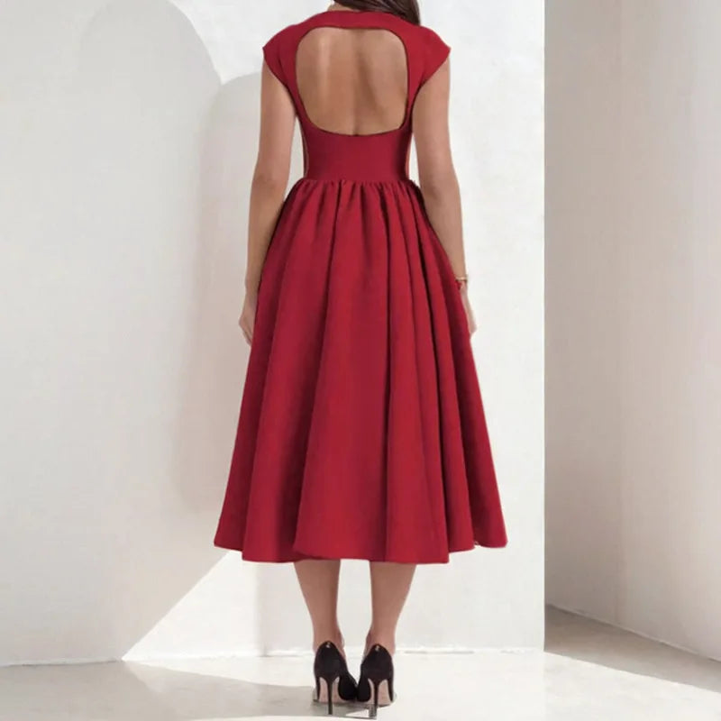 Elegant solid color waisted sleeveless maxi dress