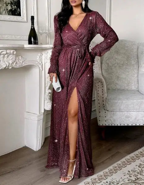V-neck hip sexy cross-over midi dress cocktail dress