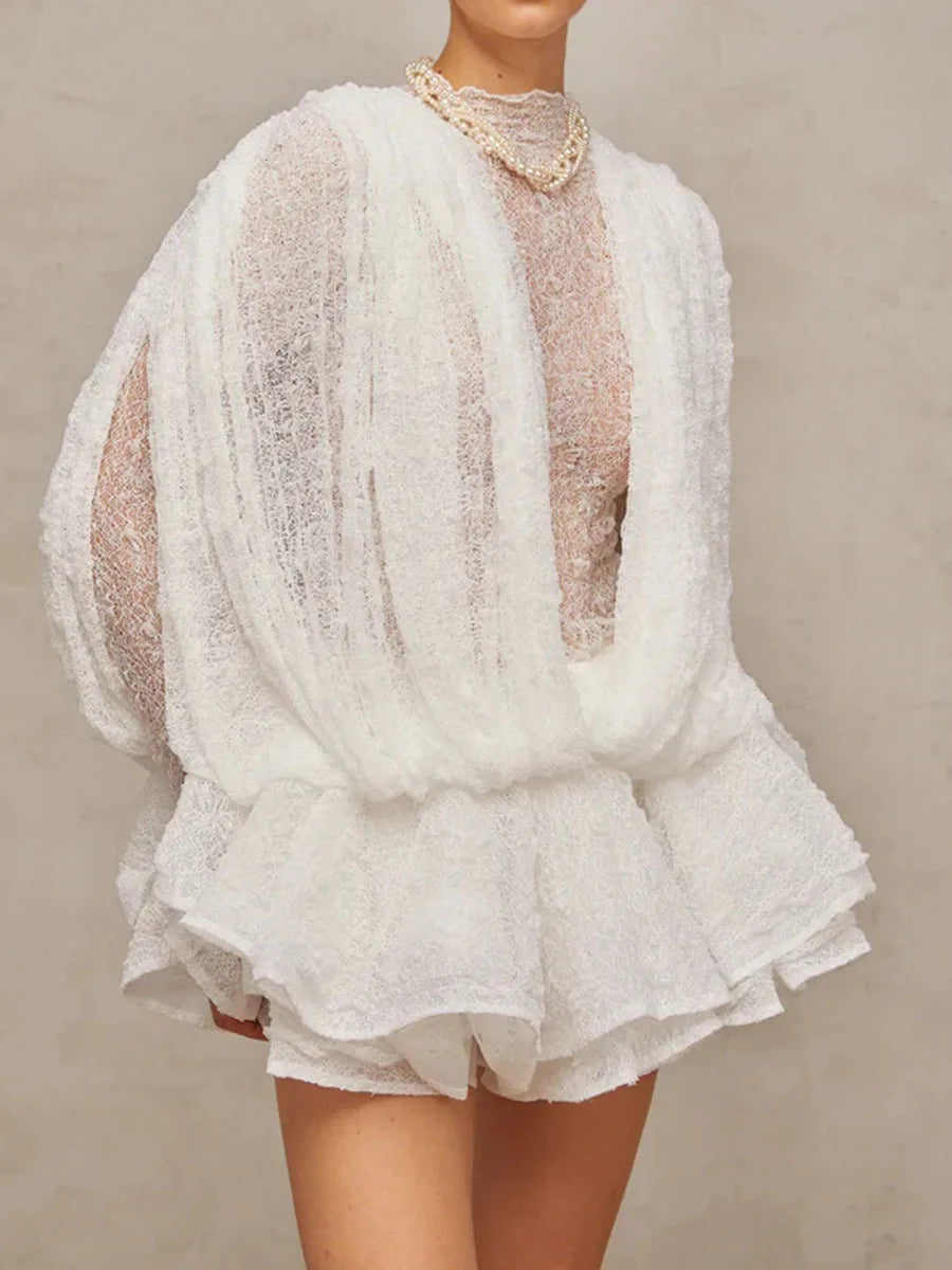 Ruffled Hem Lace Mini Dress