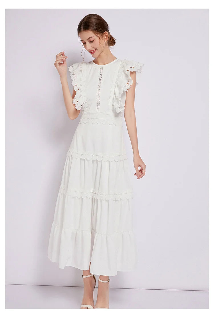 Sleeveless Ruffled Tiered Dress with Embroidered Trim