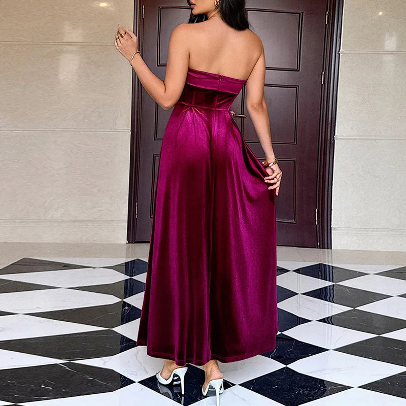 Strapless solid color long dress