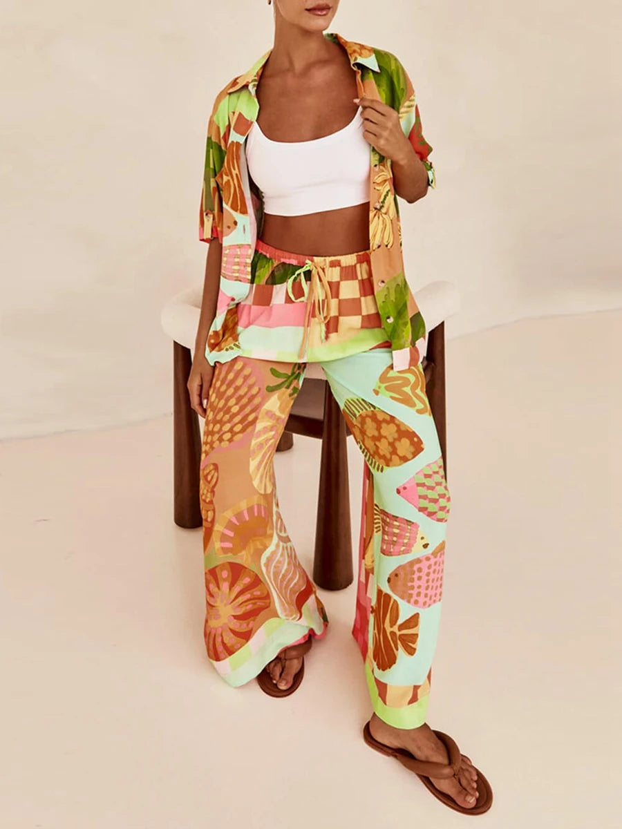 Printed Half Sleeve Shirt and Pants Set