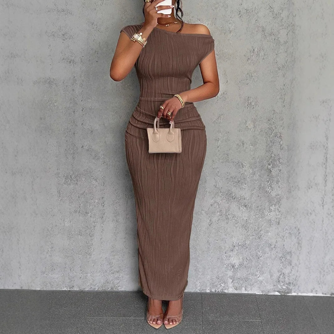 Asymmetrical One Shoulder Bodycon Maxi Dress