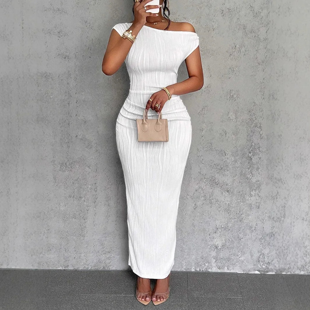 Asymmetrical One Shoulder Bodycon Maxi Dress