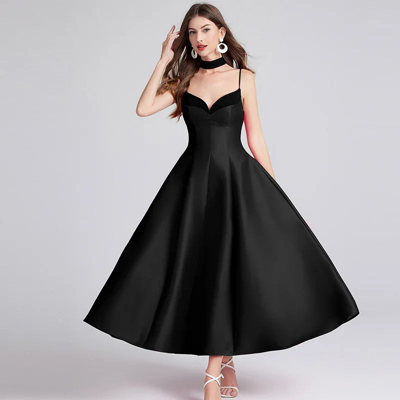 Sweetheart Spaghetti Strap Mid Dress With Colar