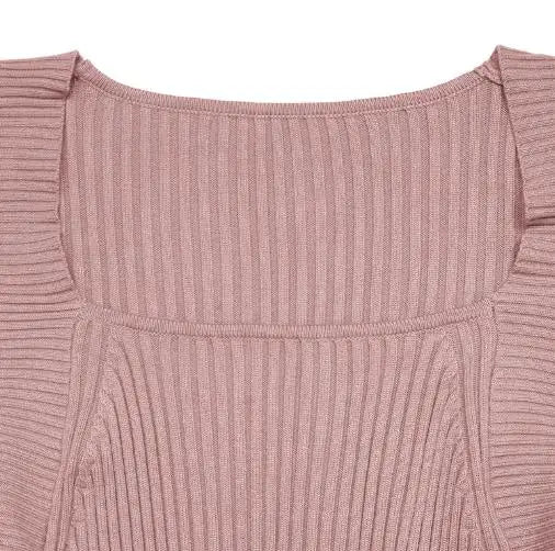 Ribbed Knit Square Neck Bodycon Sweater Dress
