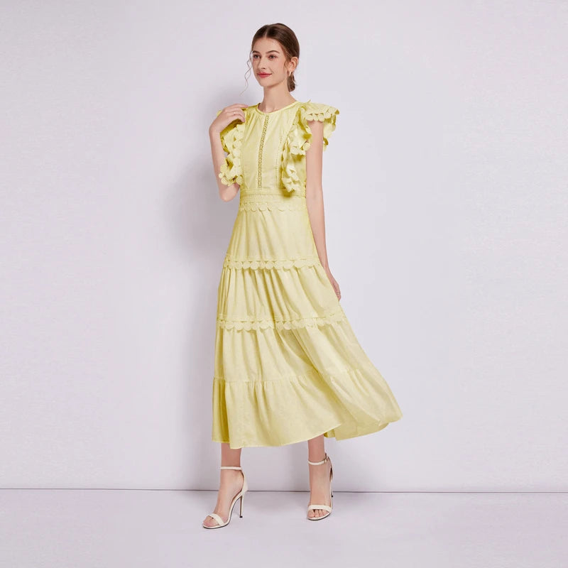 Sleeveless Ruffled Tiered Dress with Embroidered Trim