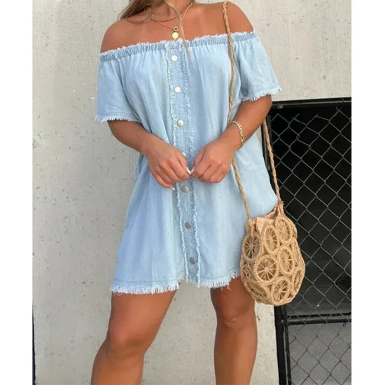 Full Size Raw Hem Mini Denim Dress Plus Size