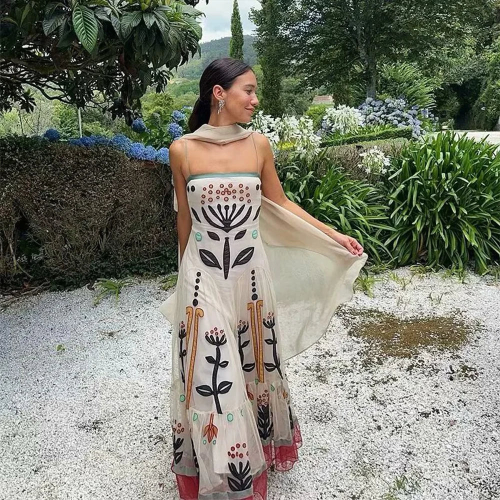 Ruffled Hem Square Neck Maxi Dress