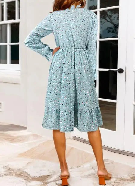 Ruffled Hem Floral Print Long Sleeve Dress