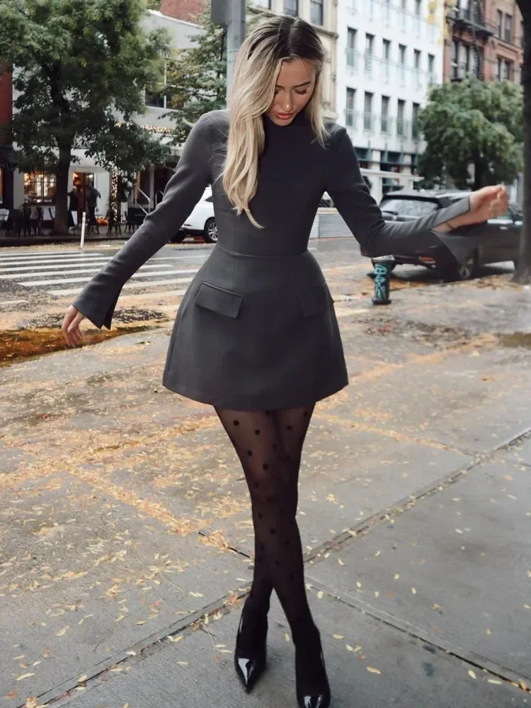 Long Sleeve Bodycon Mini Dress with Pockets