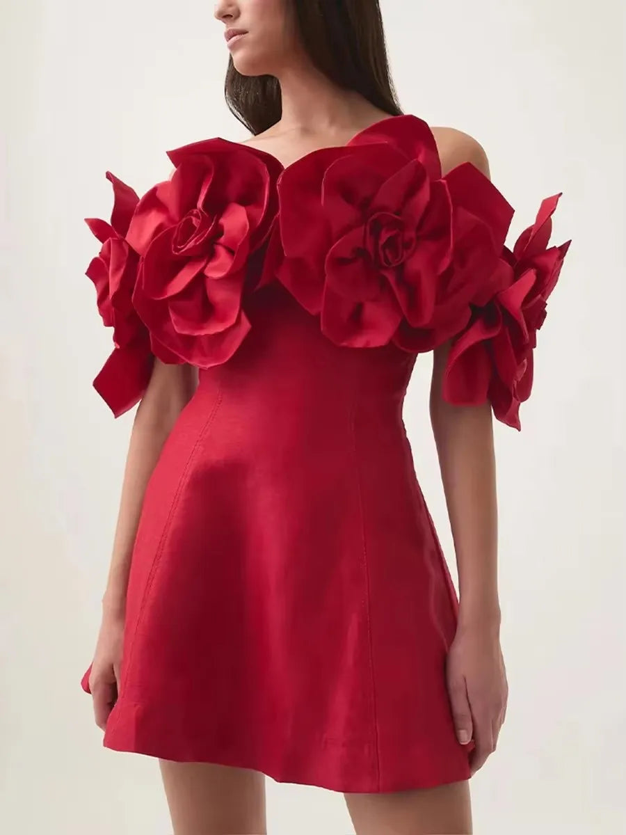 Flower Off-Shoulder Mini Dress