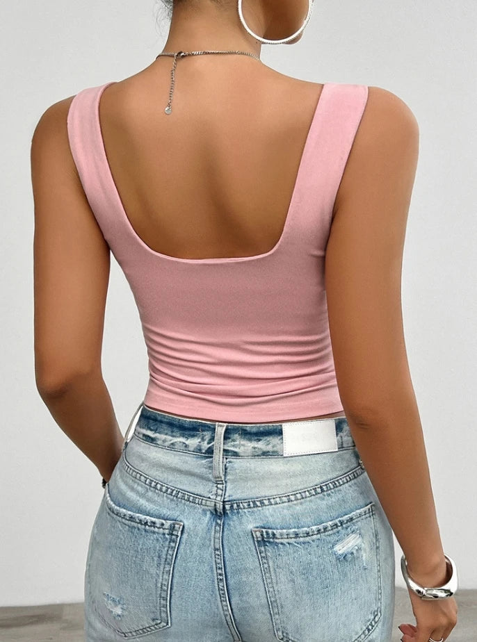 Solid color slim fit twist halter top