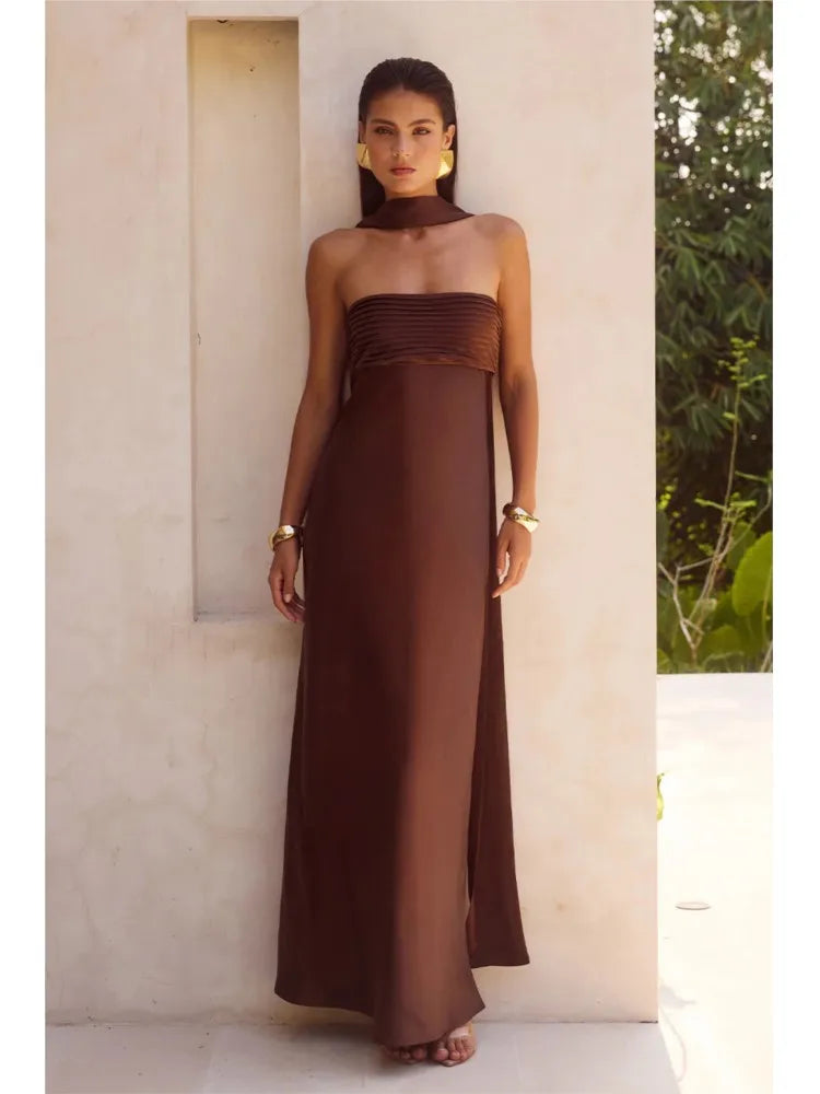 Josephine’s Satin Lace-Up Tube Maxi Dress