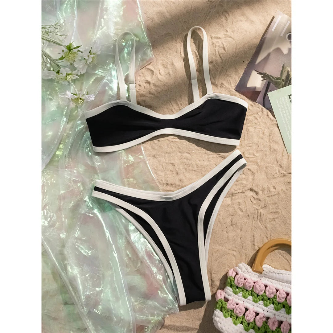 Contrast Trim Two Piece Bikini Set