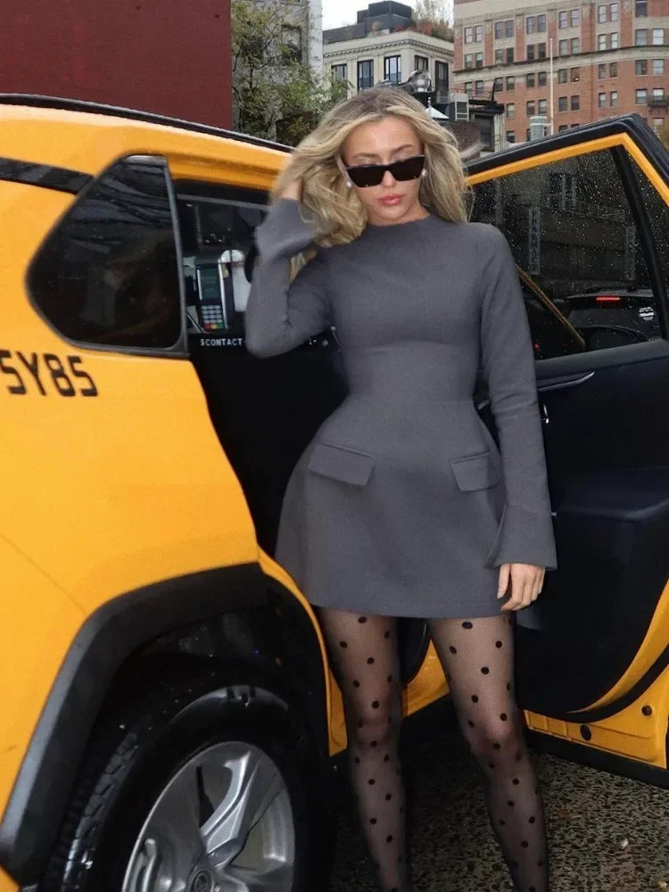 Long Sleeve Bodycon Mini Dress with Pockets