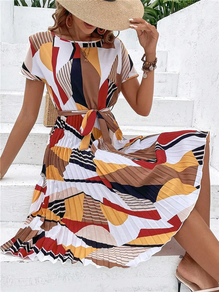 Tie Waist Short Sleeve Dress