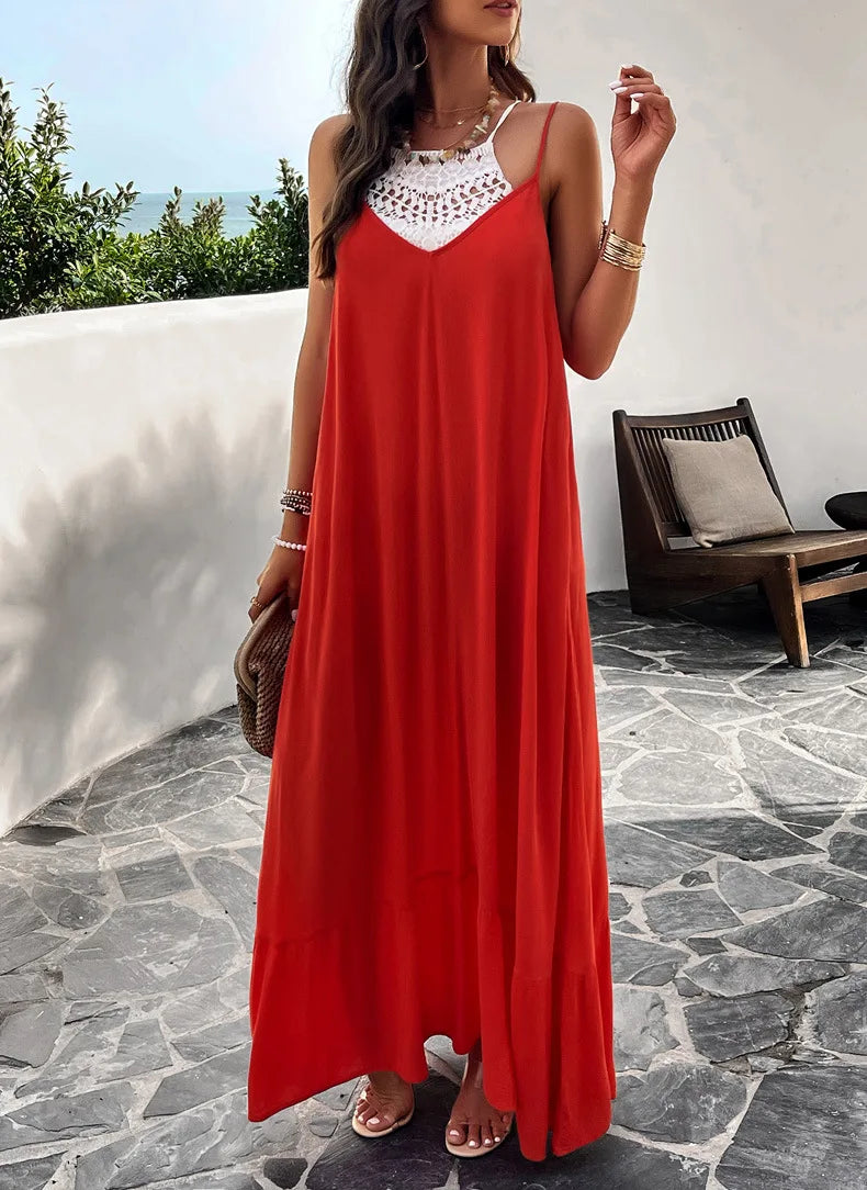 Elegant Solid Color Strep Maxi Dress