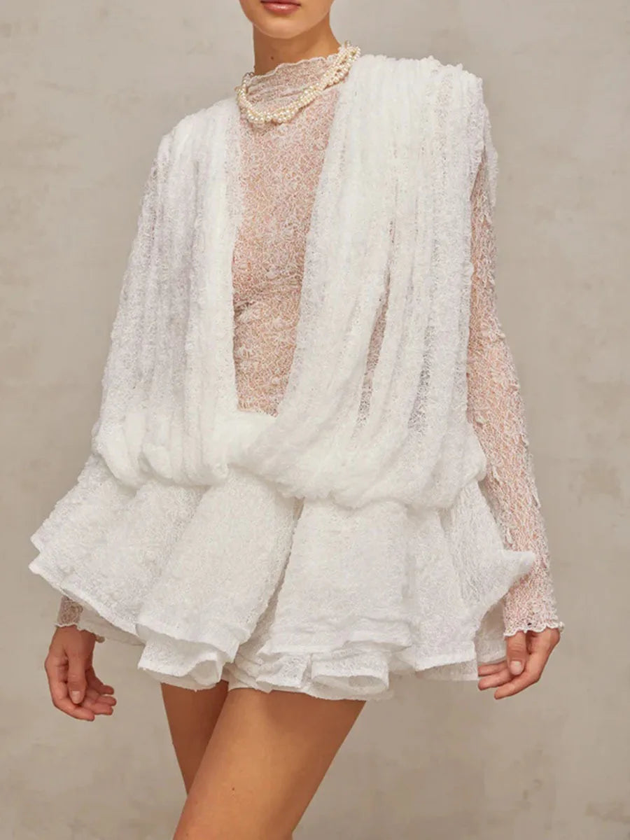 Ruffled Hem Lace Mini Dress