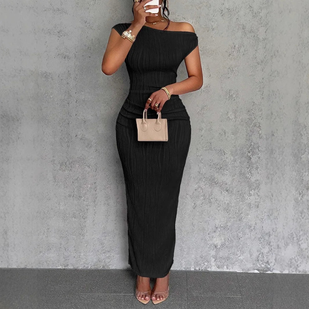 Asymmetrical One Shoulder Bodycon Maxi Dress