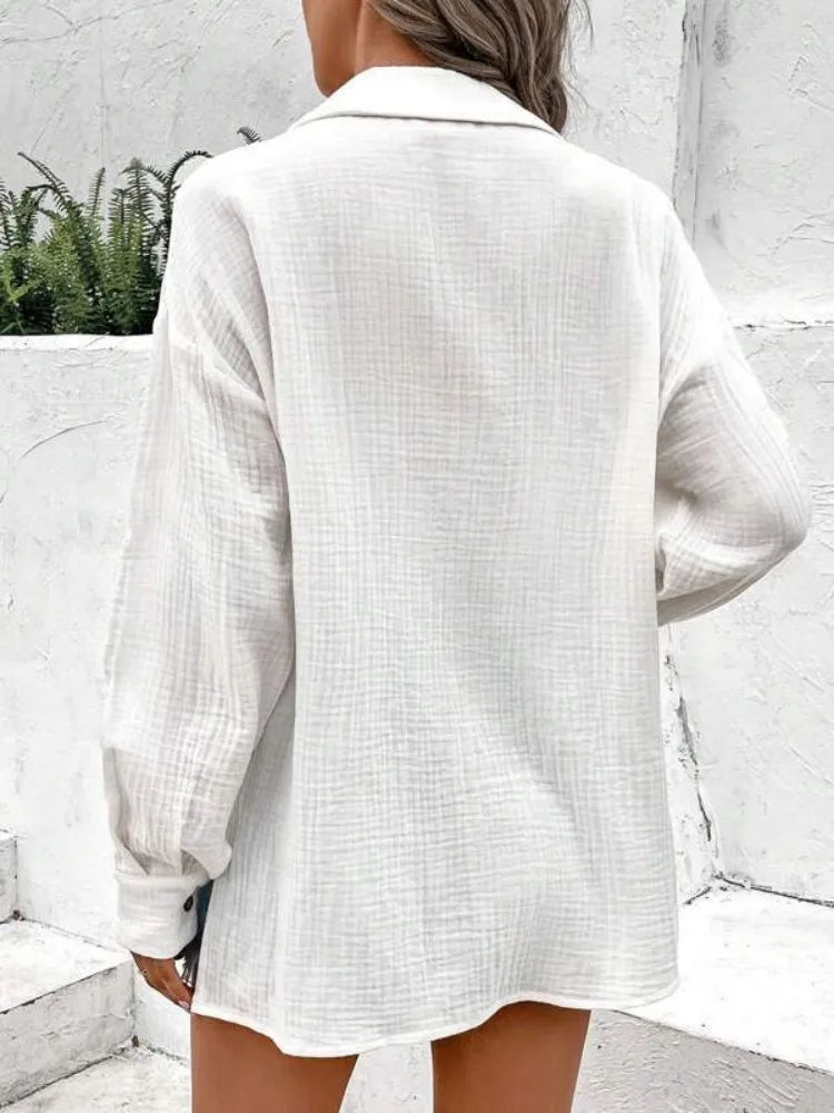 Texture Buttom Down Side Slit Long Sleeve Shirt
