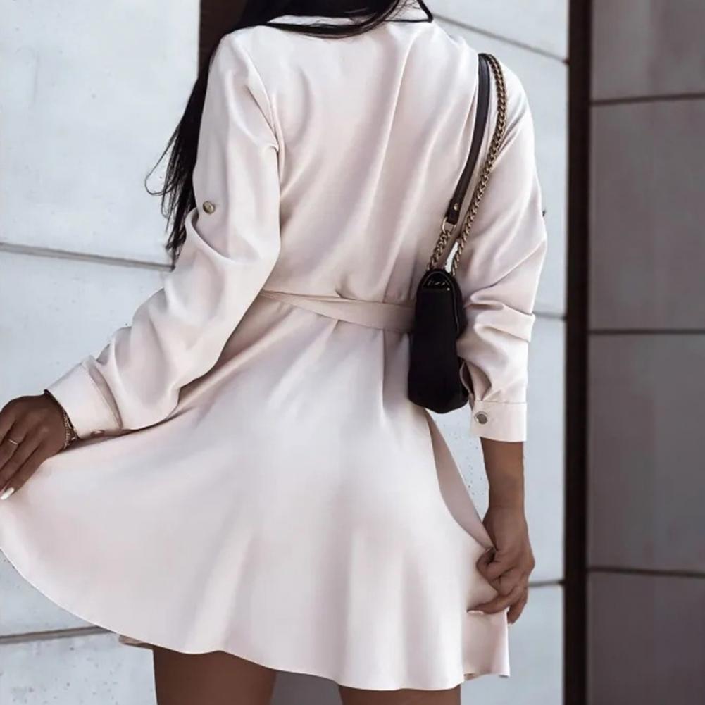European and American lapel button tie shirt dress