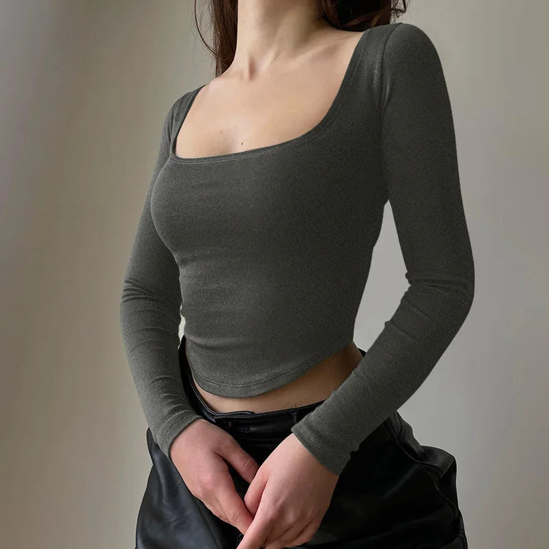 Square Neck Long Sleeve T-Shirts
