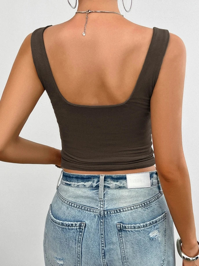 Solid color slim fit twist halter top