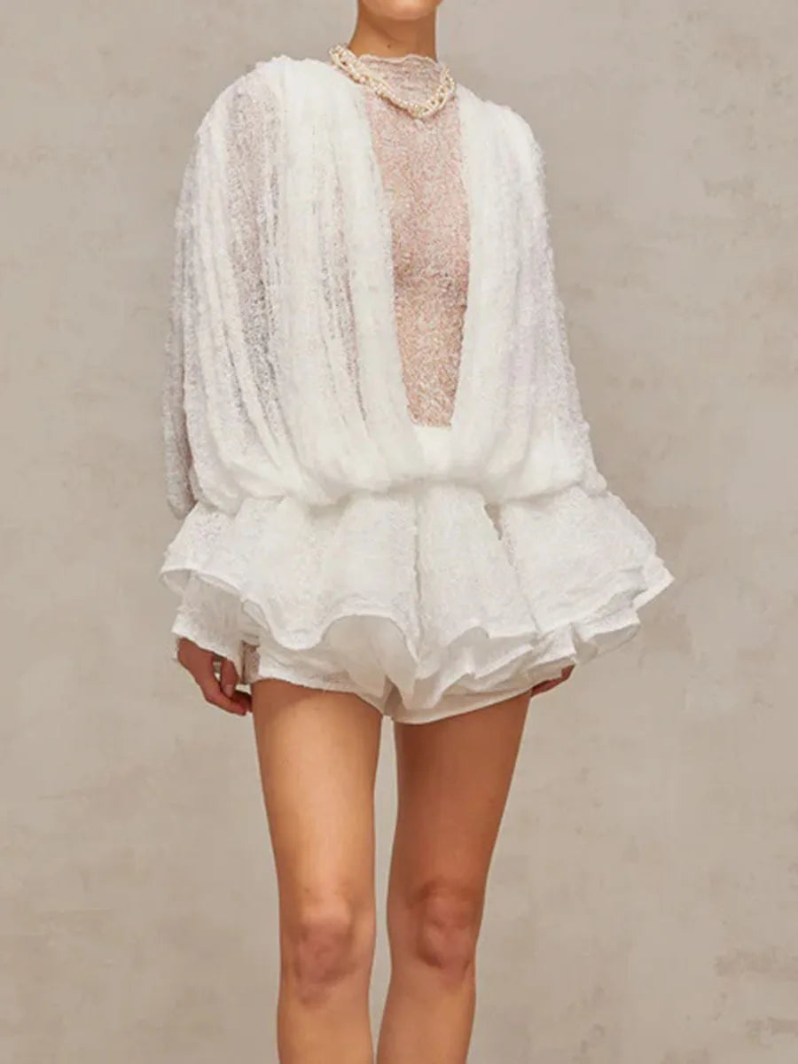 Ruffled Hem Lace Mini Dress