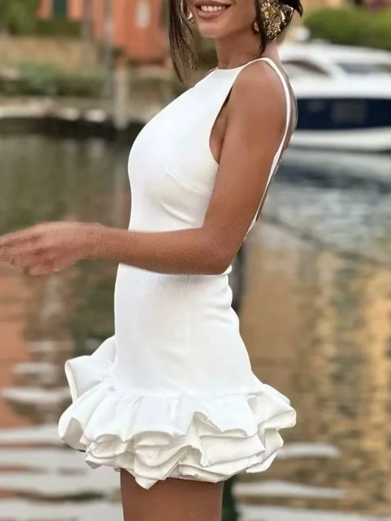 Ruffled Hem Sleeveless Mini Dress