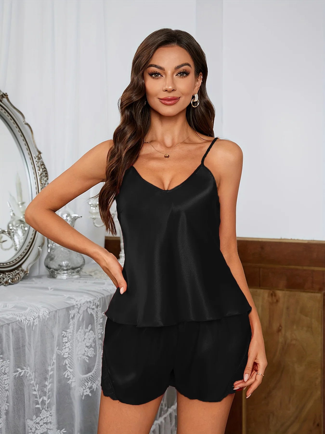 Suspender Lace Shorts Thin Pajamas Set