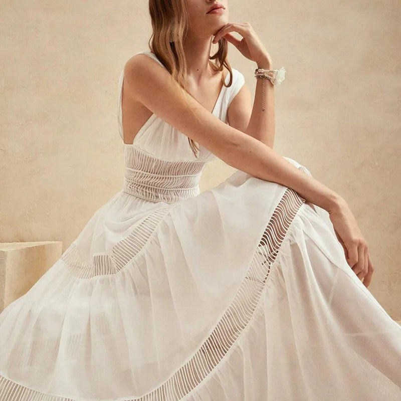 Tiered V-Neck Sleeveless Maxi Dress